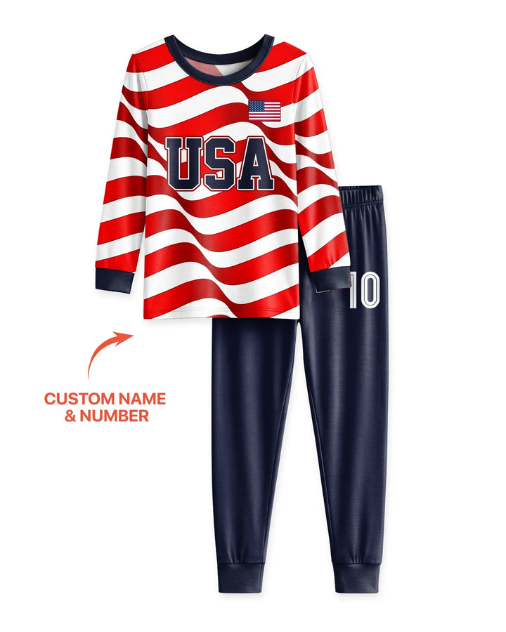 Custom Name USA Spirit Bamboo Two Piece Long Sleeve Pajama Set