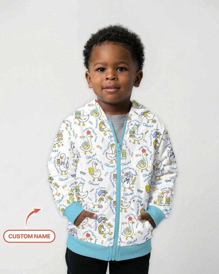 Custom Name Goose Happy 100 Days Of School Bamboo Zip Hoodie