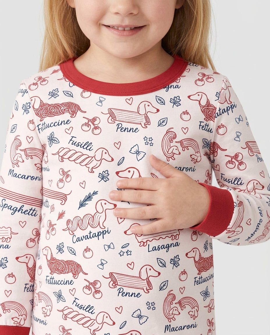 Funny Dachshund Pasta Pups Bamboo Two Piece Long Sleeve Pajama Set