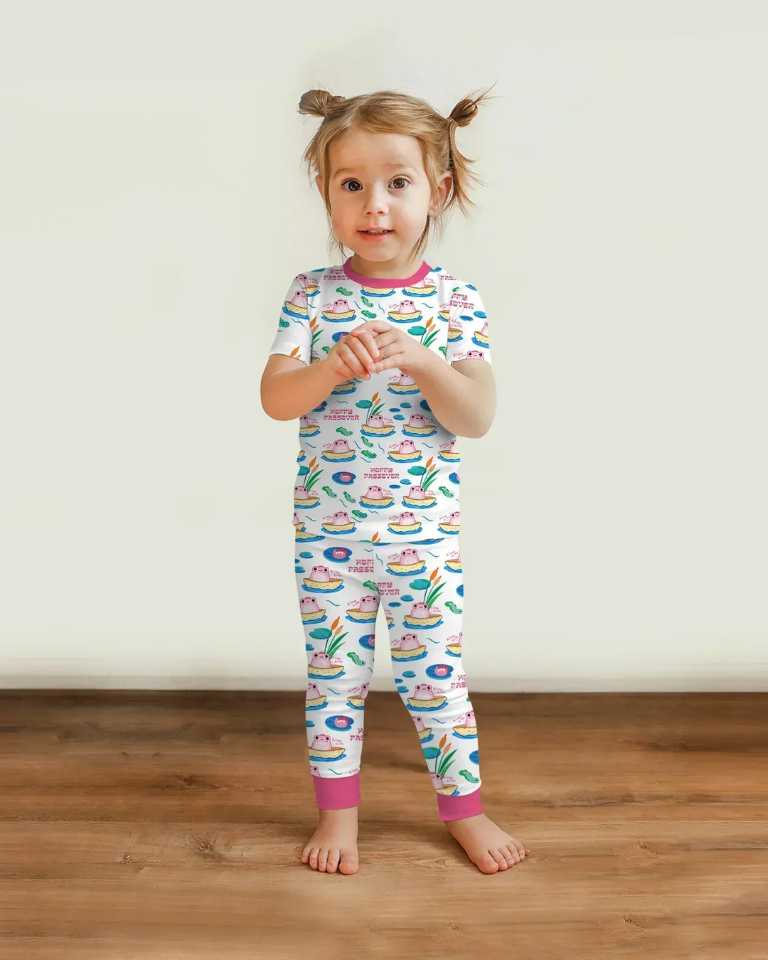 Hoppy Passover Family Matching Bamboo Two Piece Short Sleeve Pajama Set