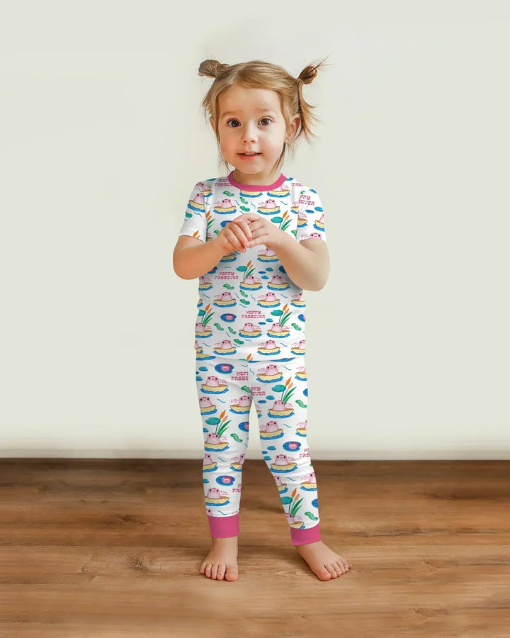 Hoppy Passover Family Matching Bamboo Two Piece Short Sleeve Pajama Set