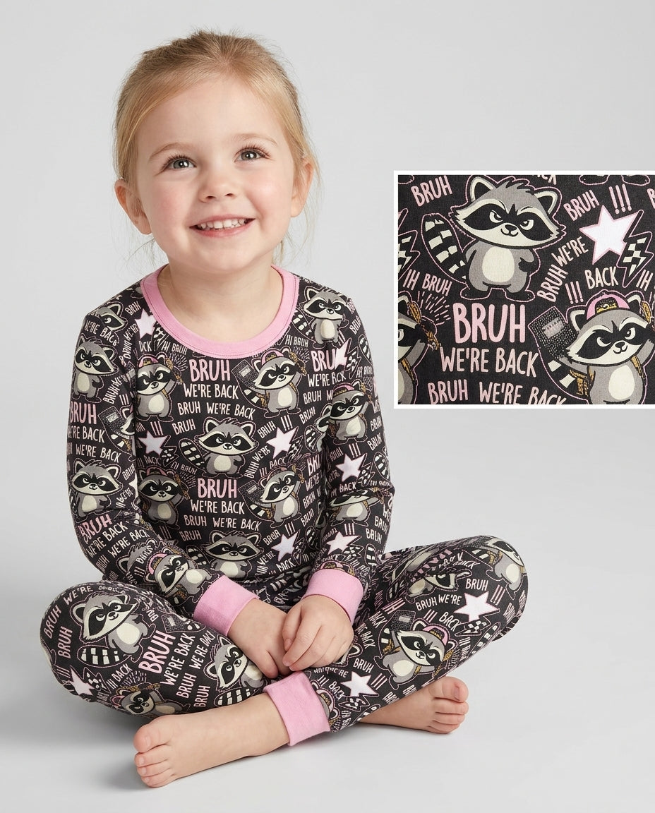 Bruh We're Back Raccoon Bamboo Two Piece Long Sleeve Pajama Set