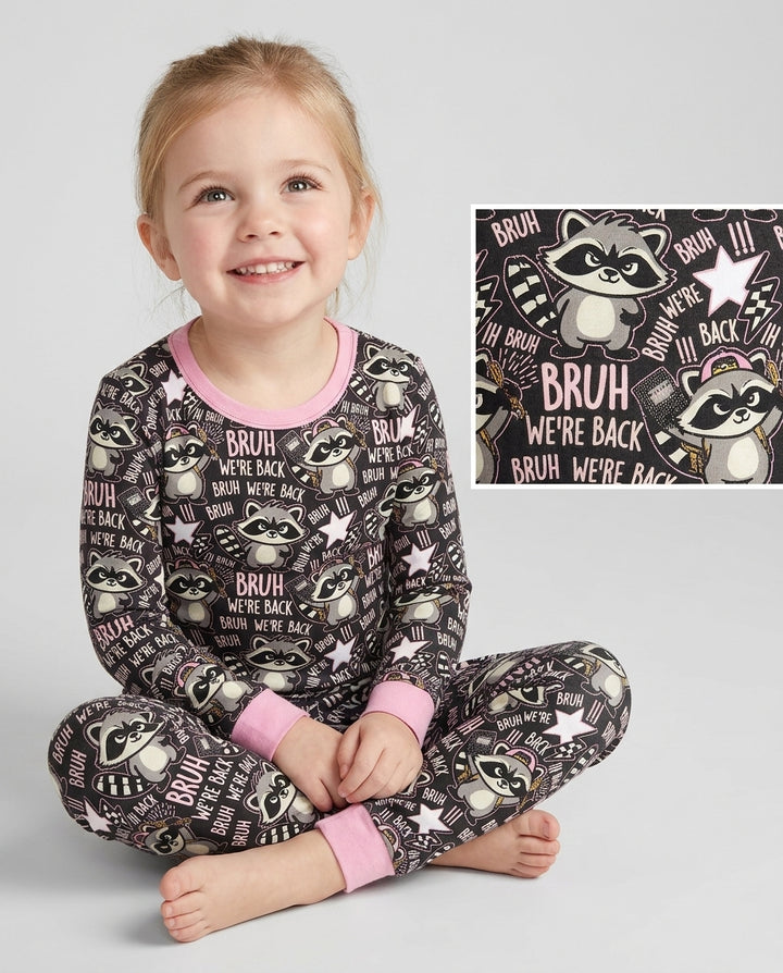 Bruh We're Back Raccoon Bamboo Two Piece Long Sleeve Pajama Set