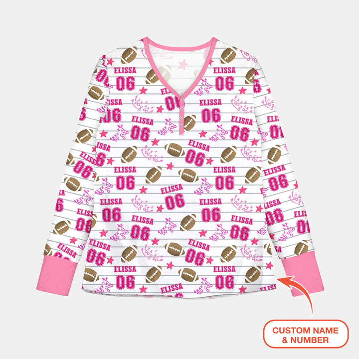Custom Name Football Time Pink Matching Bamboo Women Pajama Set