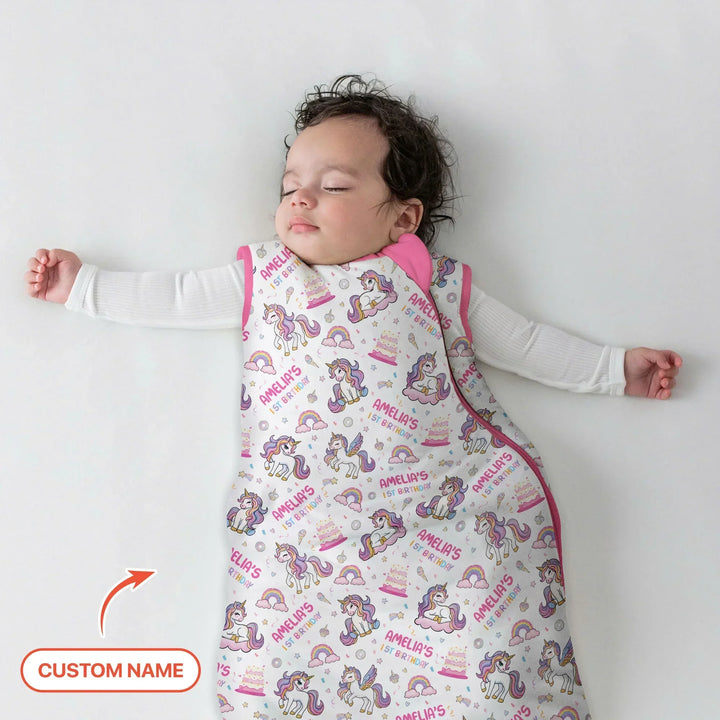 Custom Name Little Unicorn's Birthday Bamboo Sleep Bag