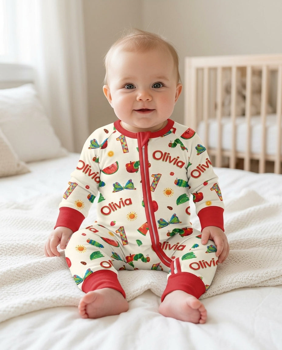 Custom Name and Age Birthday Of Very Hungry Caterpillar Bamboo Convertible Zippy