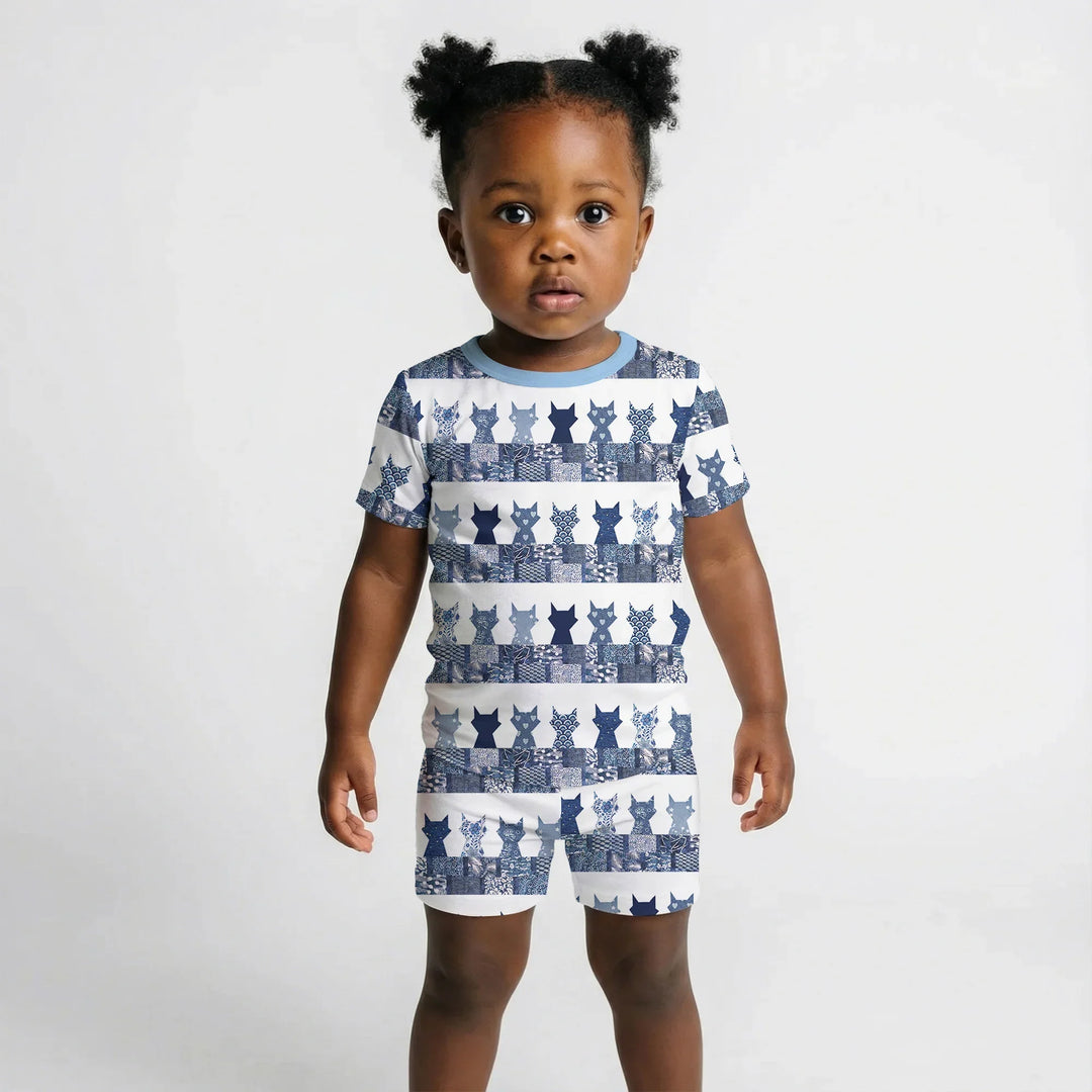 Midnight Feline Bamboo Two Piece Short Sleeve Shorts Pajama Set