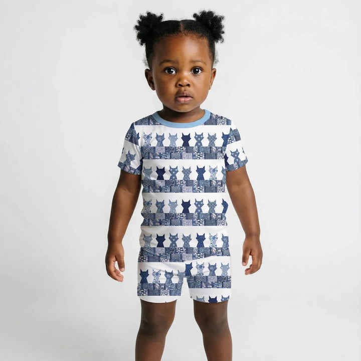 Midnight Feline Bamboo Two Piece Short Sleeve Shorts Pajama Set