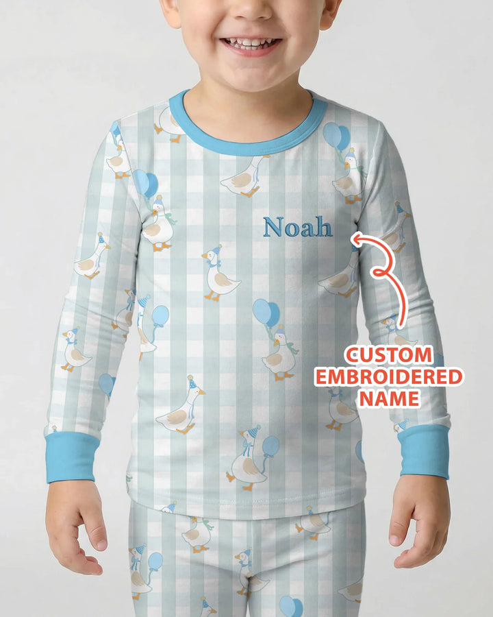 Custom Embroidered Birthday Boy/Girl Baby Bamboo Two Piece Long Sleeve Pajama Set