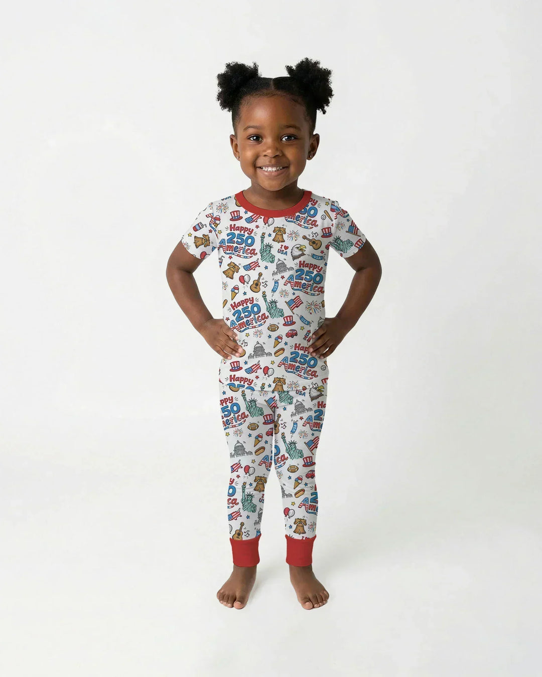 Happy 250 America I love USA Bamboo Two Piece Short Sleeve Pajama Set