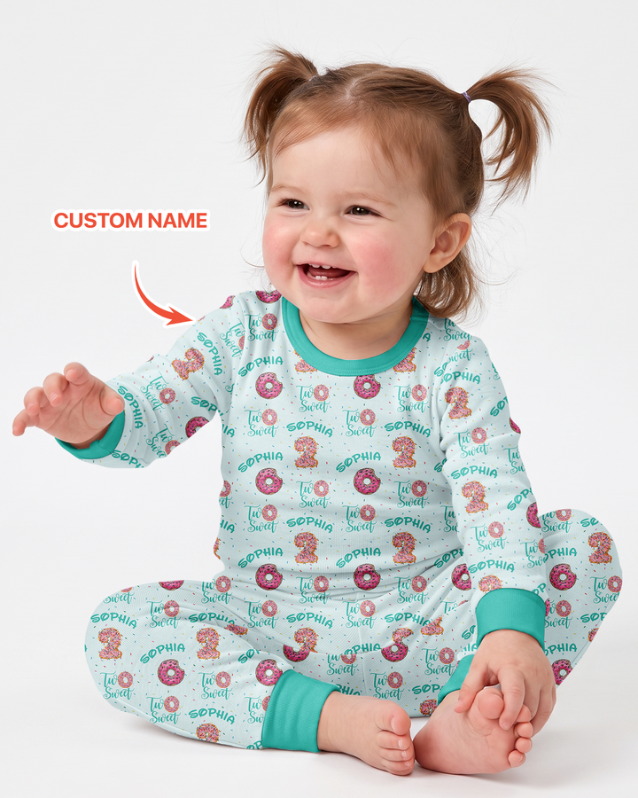 Custom Name Two Sweet Donut Bamboo Two Piece Long Sleeve Pajama Set