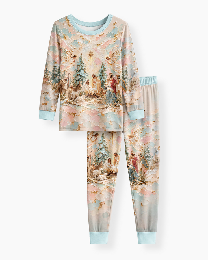 A Starry Holy Night Mommy & Me Matching Bamboo Two Piece Long Sleeve Pajama Set