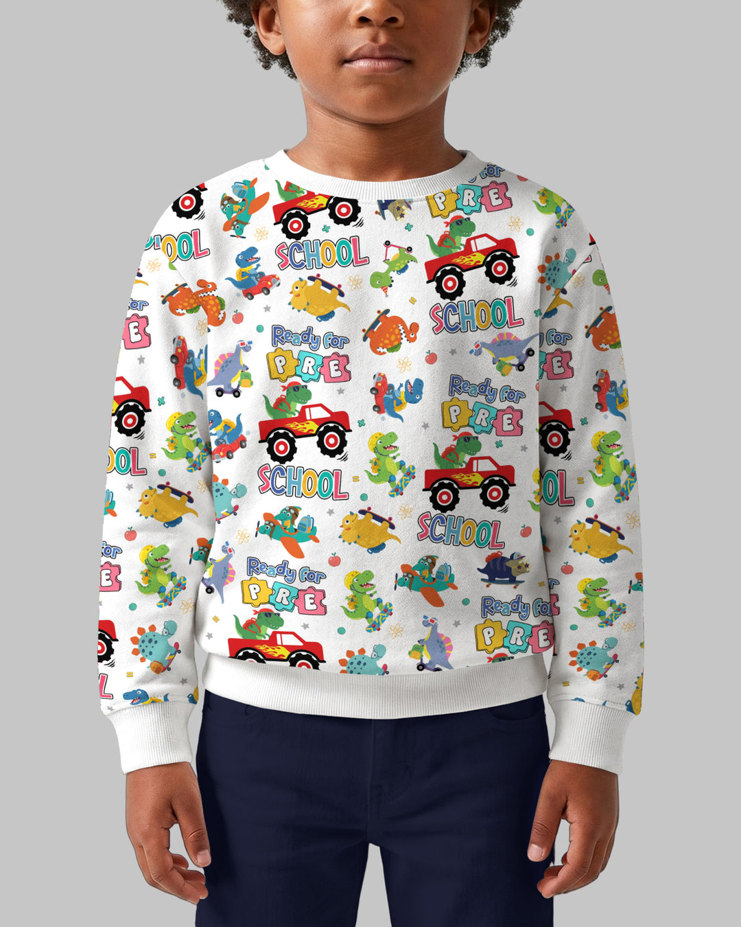 First Day of Preschool T-Rex Bamboo Crewneck Sweatshirt