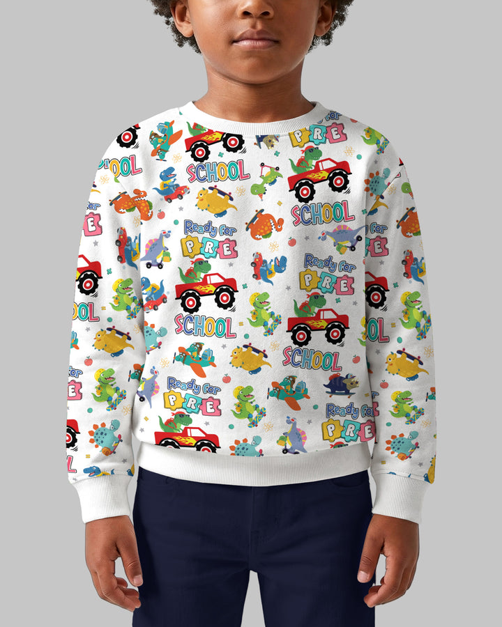 First Day of Preschool T-Rex Bamboo Crewneck Sweatshirt