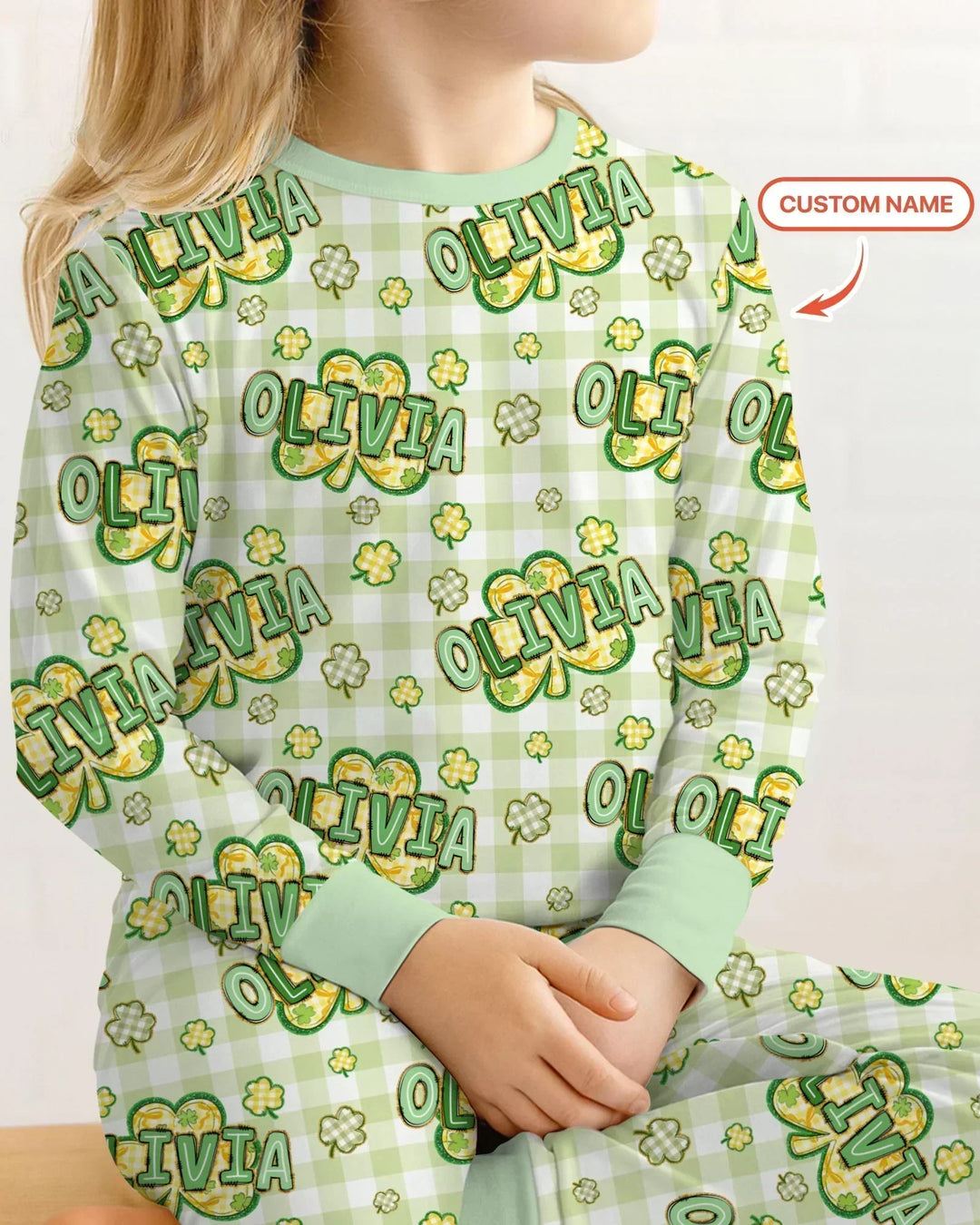 Lucky Shamrock Custom Name Bamboo Two Piece Long Sleeve Pajama Set
