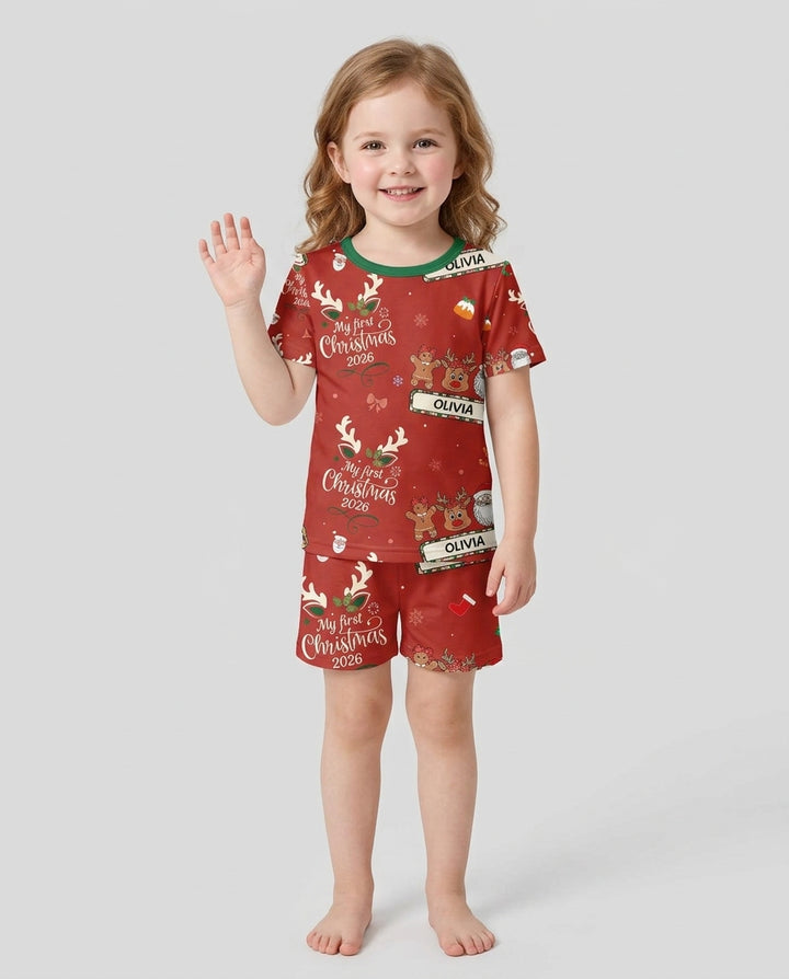 Custom Name Merry Christmas My Deer 2026 Bamboo Two Piece Short Sleeve Shorts Pajama Set