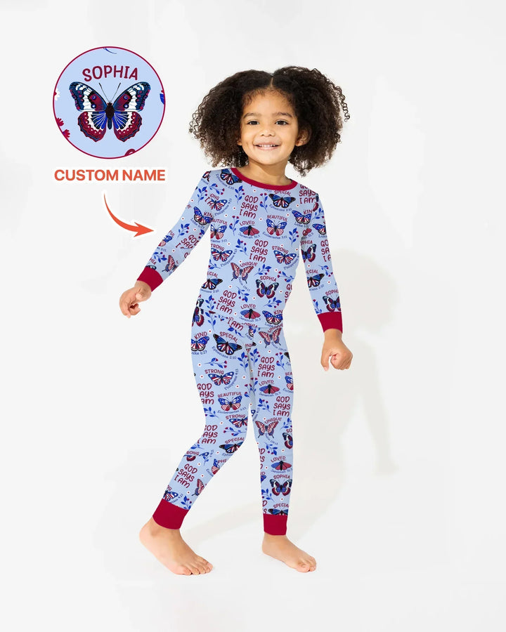 God Says I Am - Liberty Wings Custom Name Bamboo Two Piece Long Sleeve Pajama Set