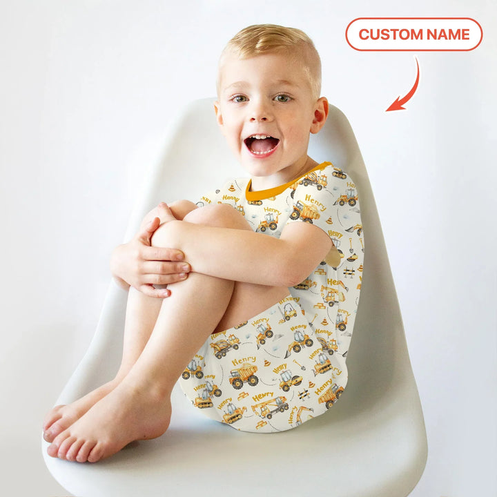 Constructions Machines Custom Name Bamboo Two Piece Short Sleeve Shorts Pajama Set