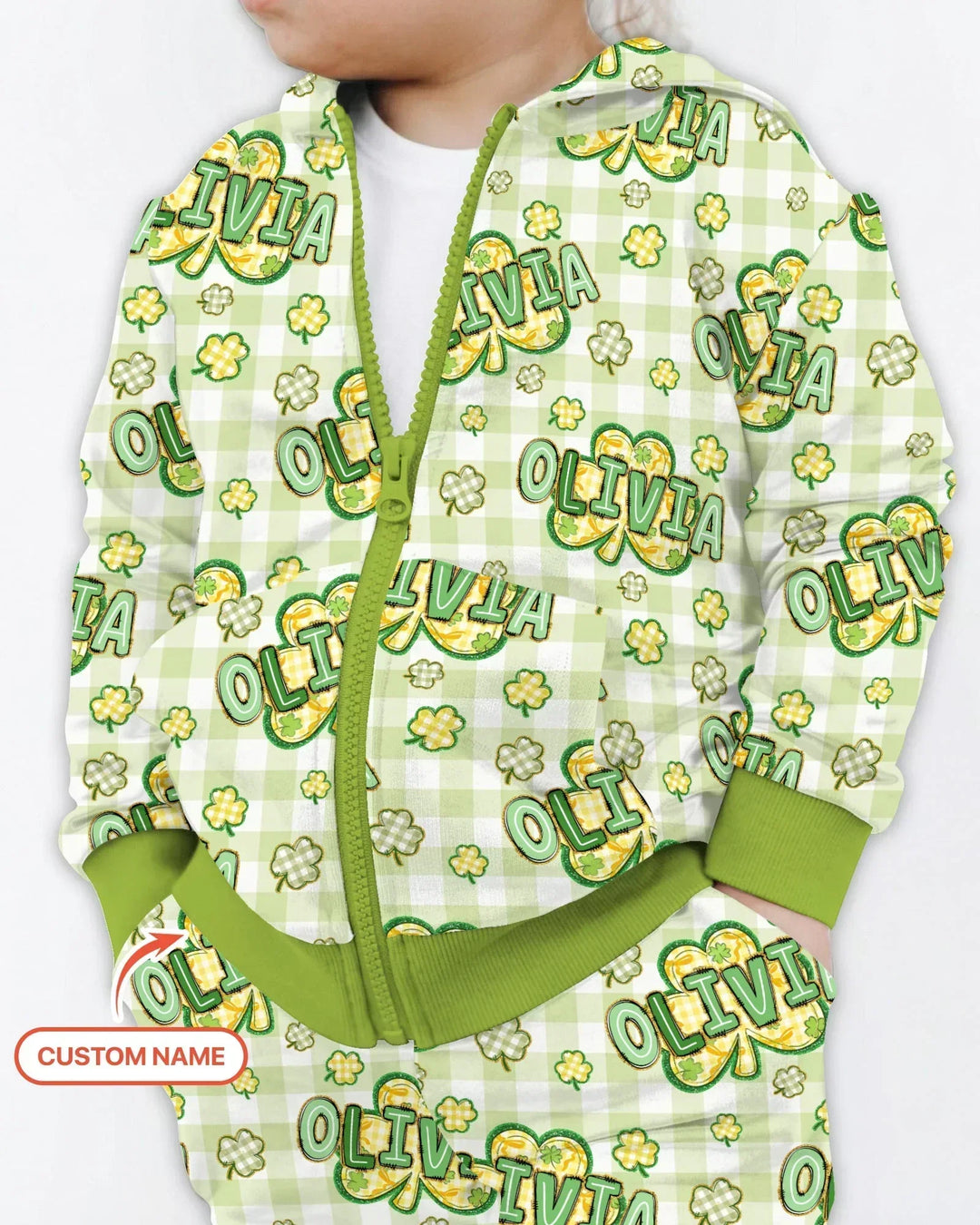 Lucky Shamrock Custom Name Bamboo Zip Hoodie
