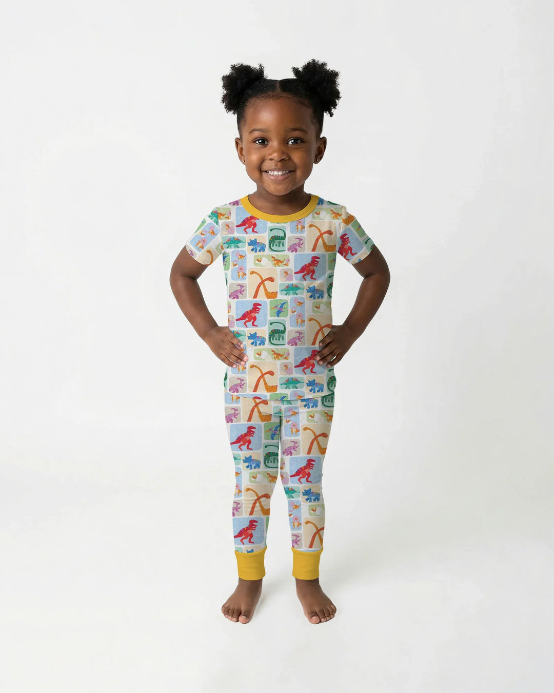Rainbow Dino Friends Family Matching Bamboo Two Piece Short Sleeve Pajama Set