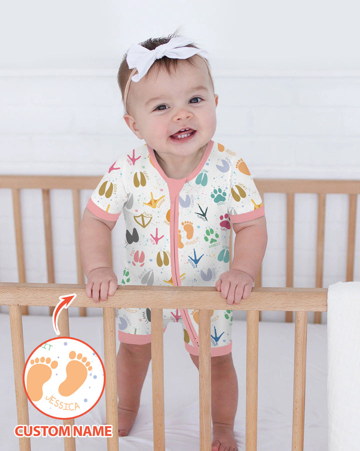 Cute Farm Animal Tracks Custom Name Bamboo Shorty Zippy