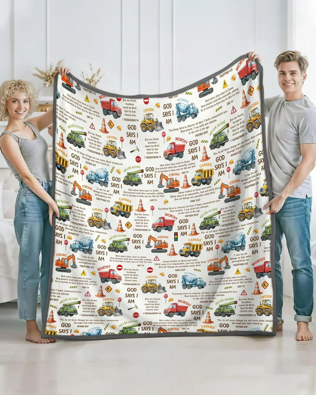 Bible Verse Construction Trucks Bamboo Blanket