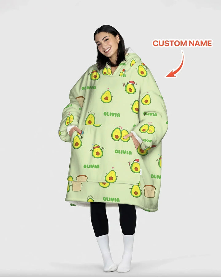 Custom Name Cute Avocado Bamboo Blanket Hoodie