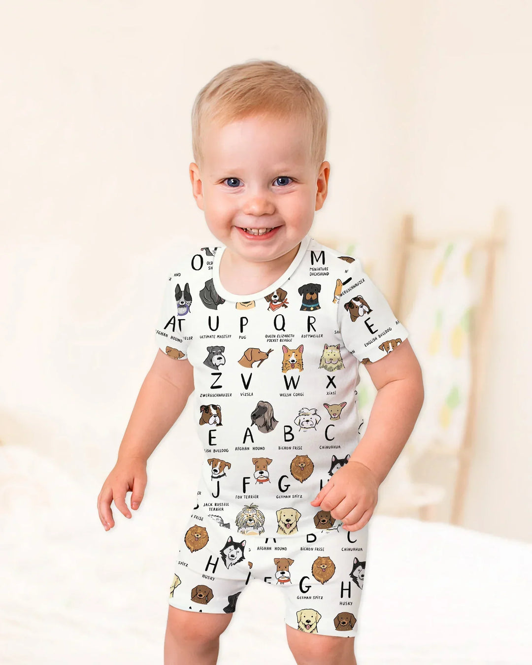 Funny Dogs Alphabet Bamboo Two Piece Short Sleeve Shorts Pajama Set