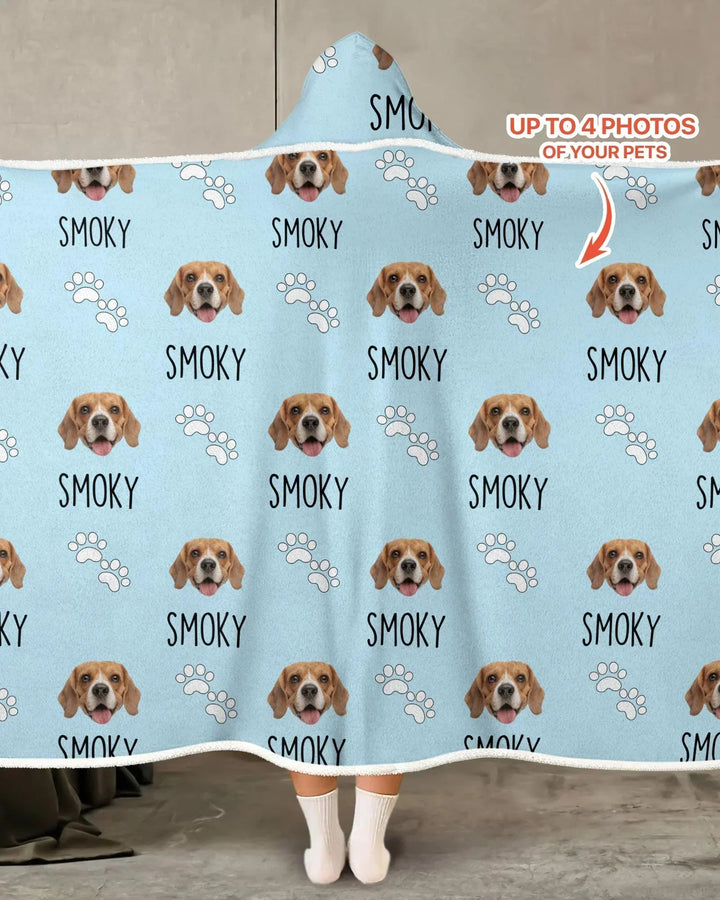 Custom Name and Pet Photos Bamboo Wearable Hooded Blanket