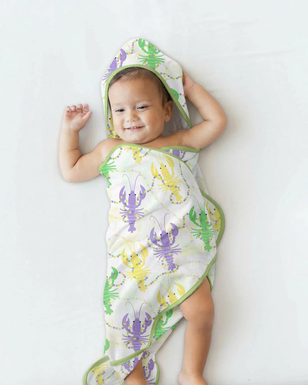 Mardi Gras Crawfish Family Matching Hooded Bamboo Towel Set
