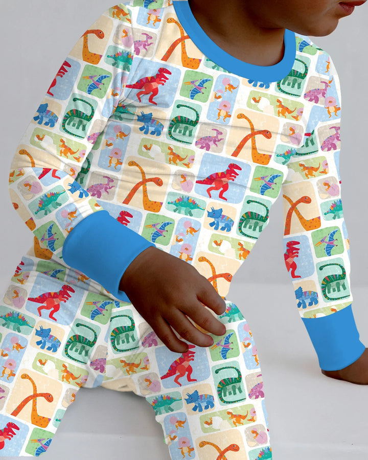 Rainbow Dino Friends Family Matching Bamboo Two Piece Long Sleeve Pajama Set