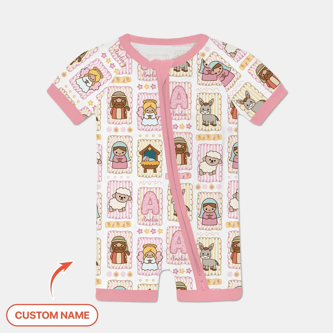 Custom Name Christmas Nativity Bamboo Shorty Zippy