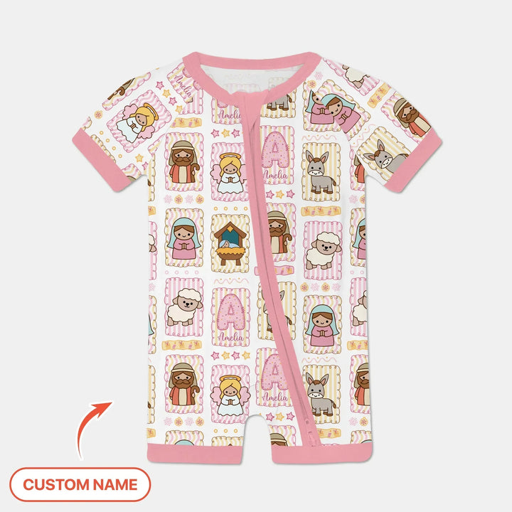 Custom Name Christmas Nativity Bamboo Shorty Zippy