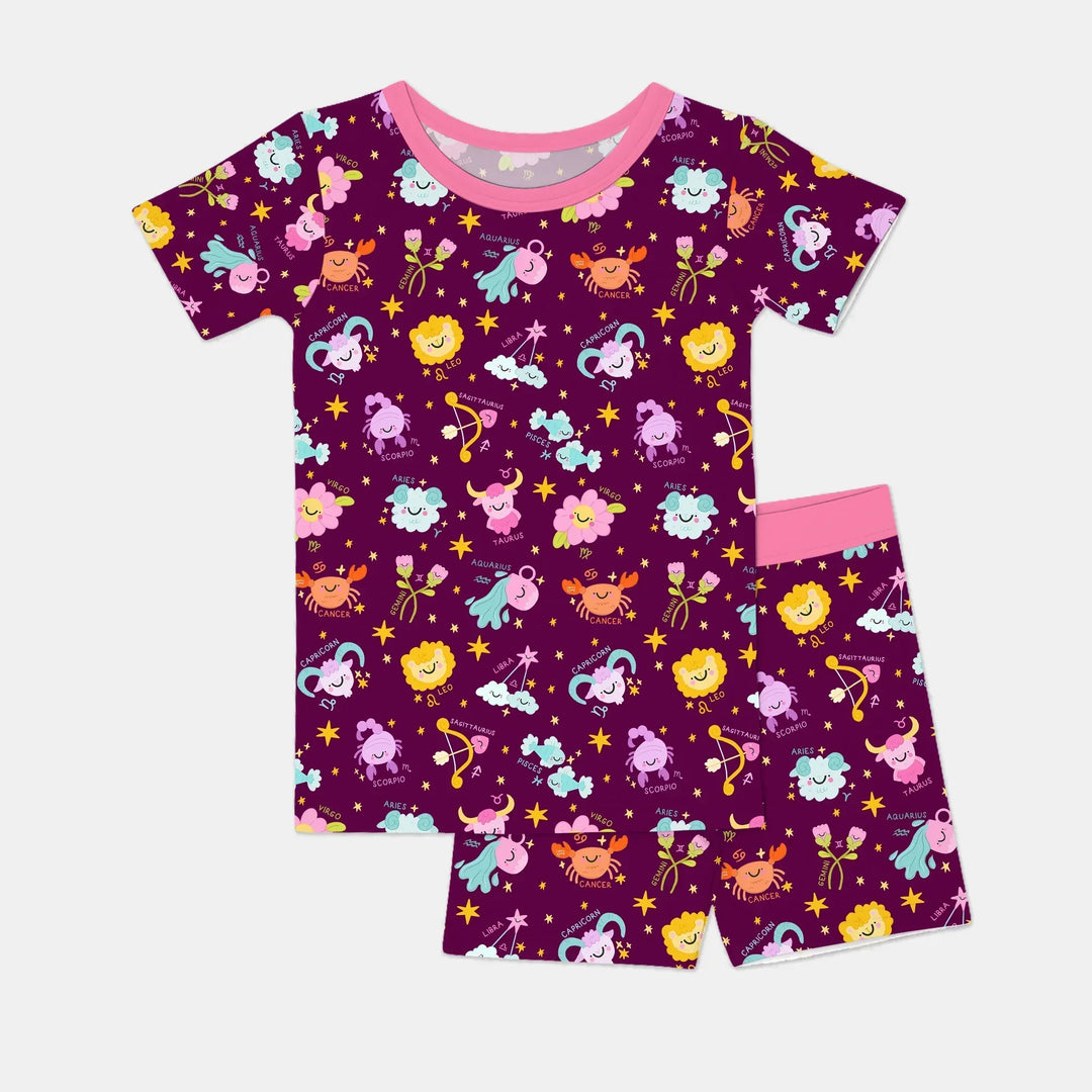 Zodiac Signs Bamboo Two Piece Short Sleeve Shorts Pajama Set