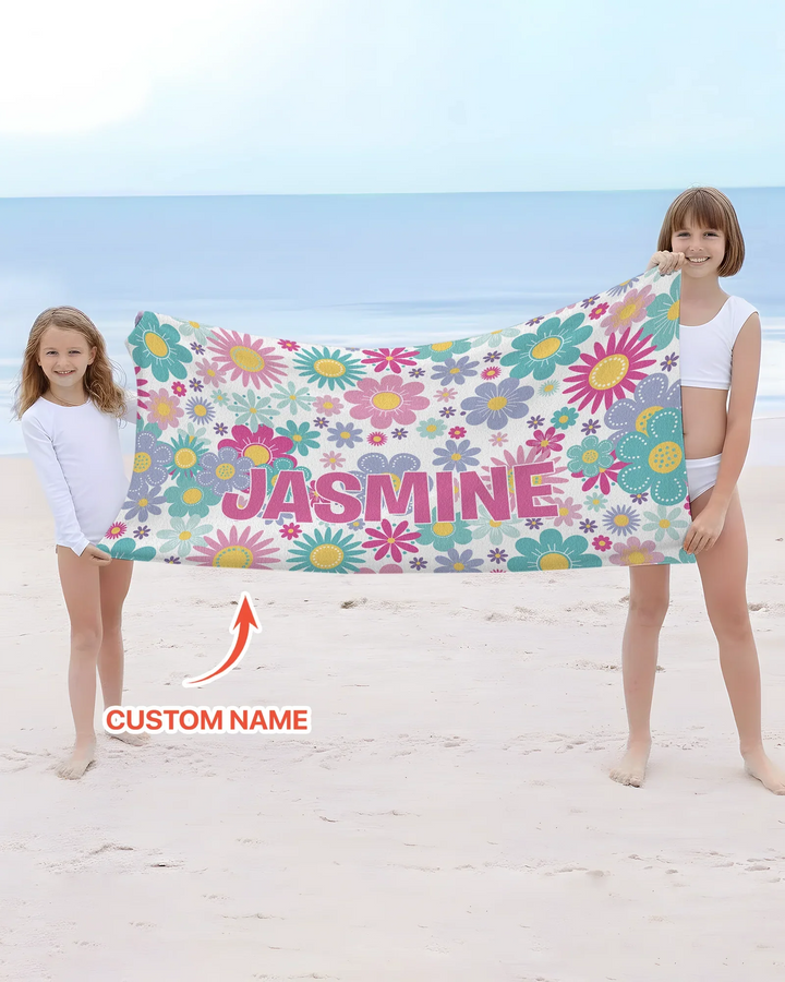 Custom Name Pretty Pattern Bamboo Beach Towel
