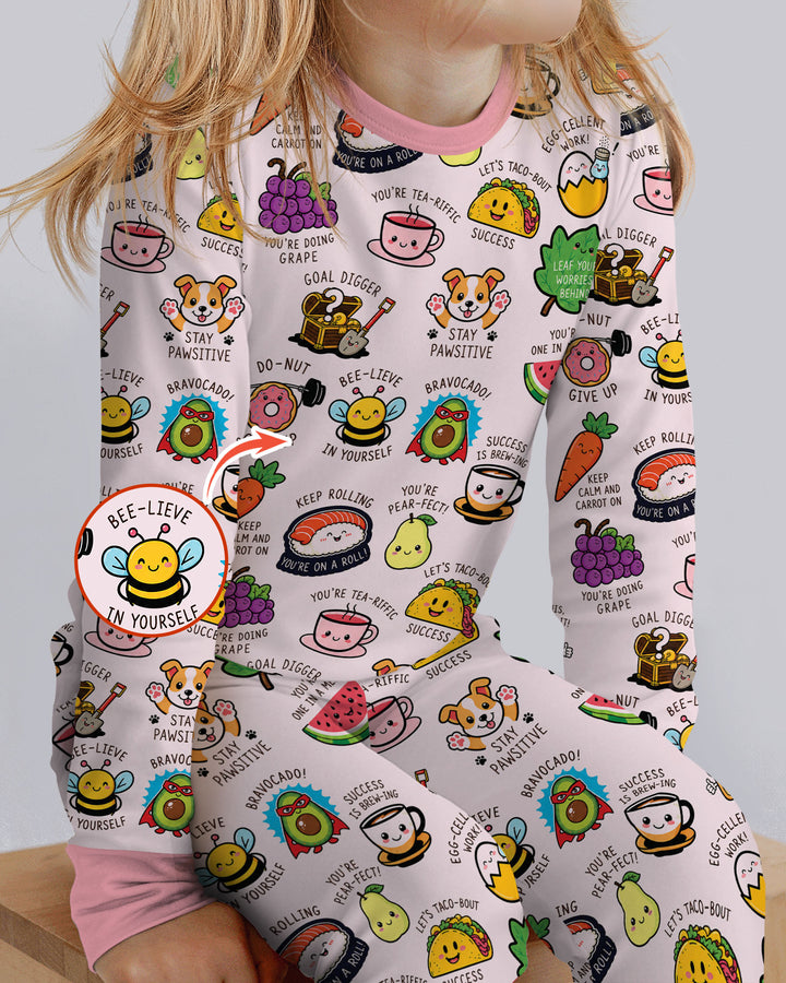 Cute Motivational Puns Bamboo Two Piece Long Sleeve Pajama Set