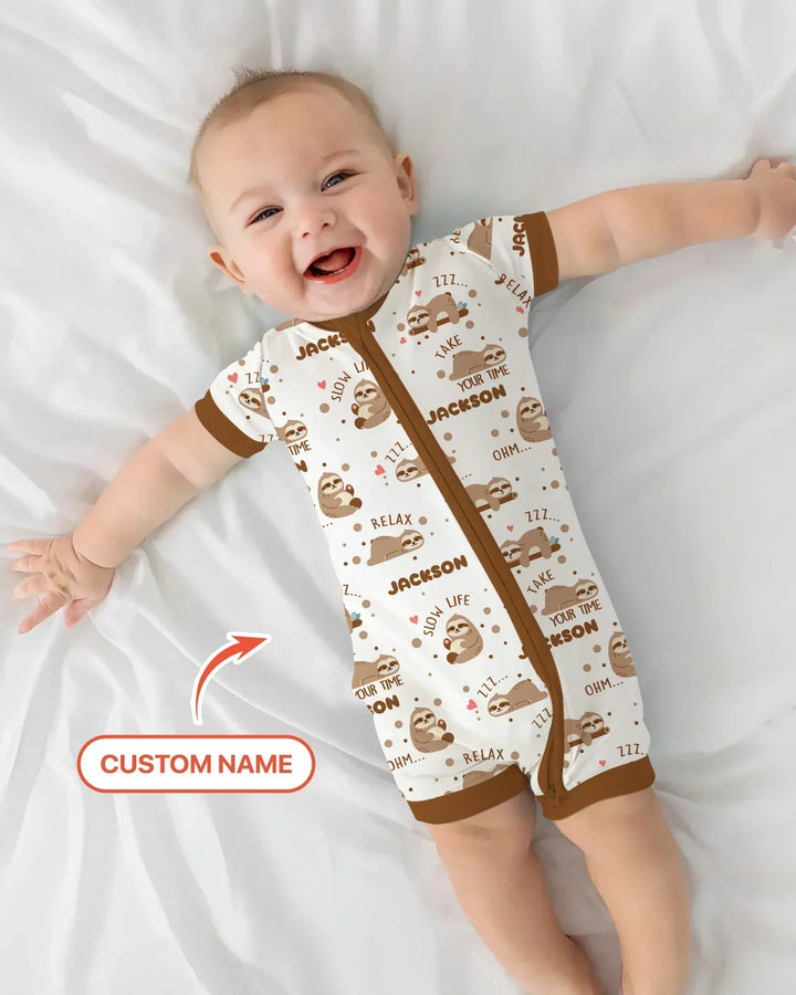 Custom Name Cute Sloth Bamboo Shorty Zippy