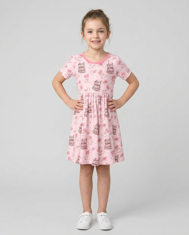 Western Cowgirl Boots And Bows Bamboo Twirl Dress