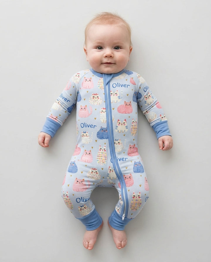 Custom Name Cute Pastel Cat Bamboo Convertible Zippy