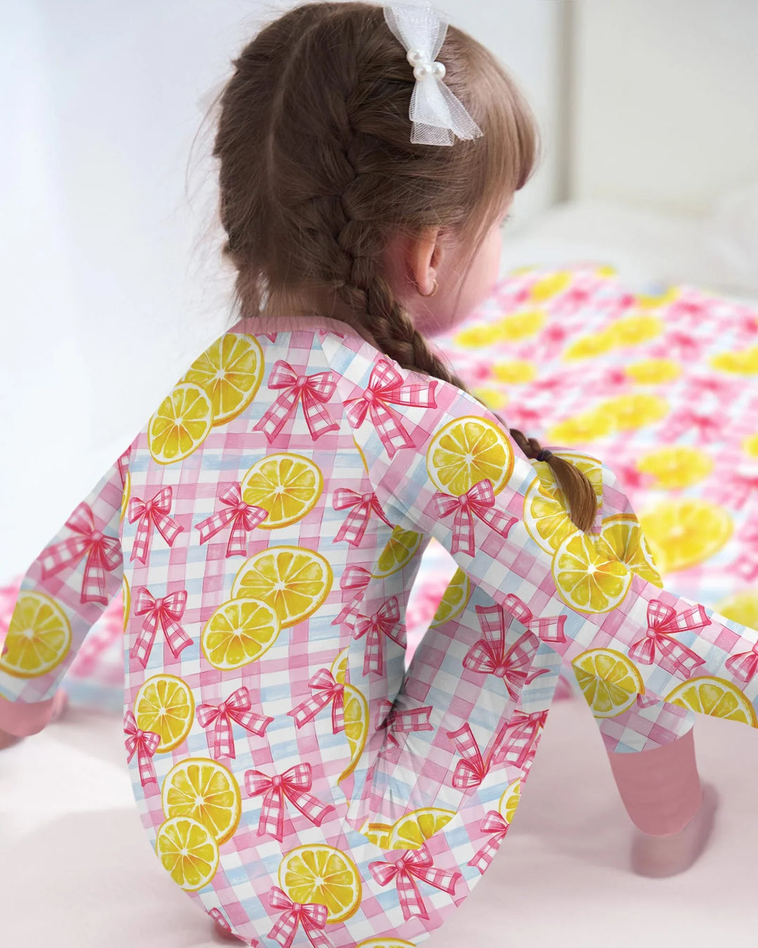Pink Lemons Bows Checkered Bamboo Convertible Zippy