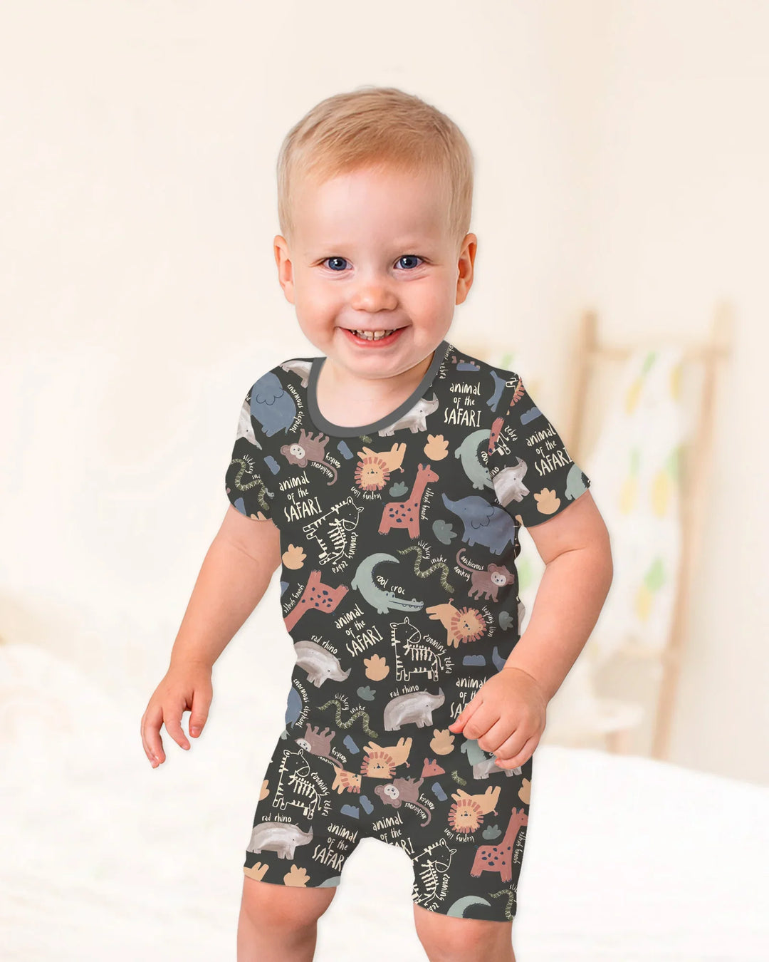 Funny African Animals Bamboo Two Piece Short Sleeve Shorts Pajama Set