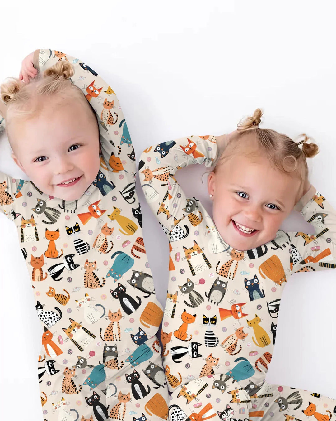 Goofy Mischief Cat Family Matching Bamboo Two Piece Long Sleeve Pajama Set