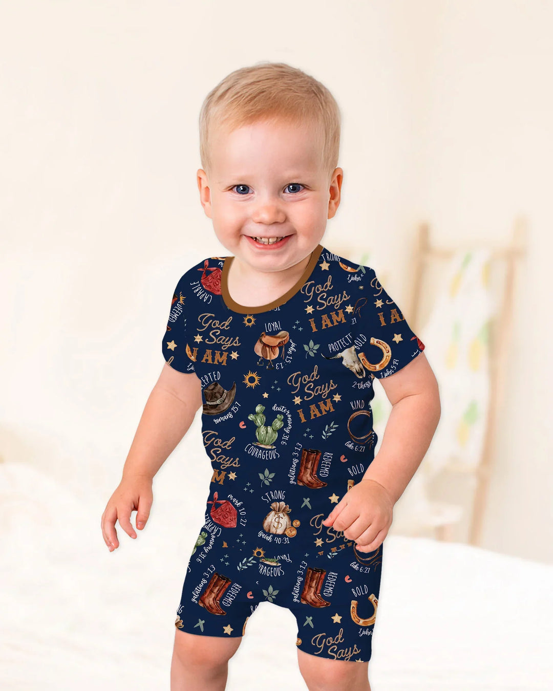 God Says I Am Western Faith Bamboo Two Piece Short Sleeve Shorts Pajama Set