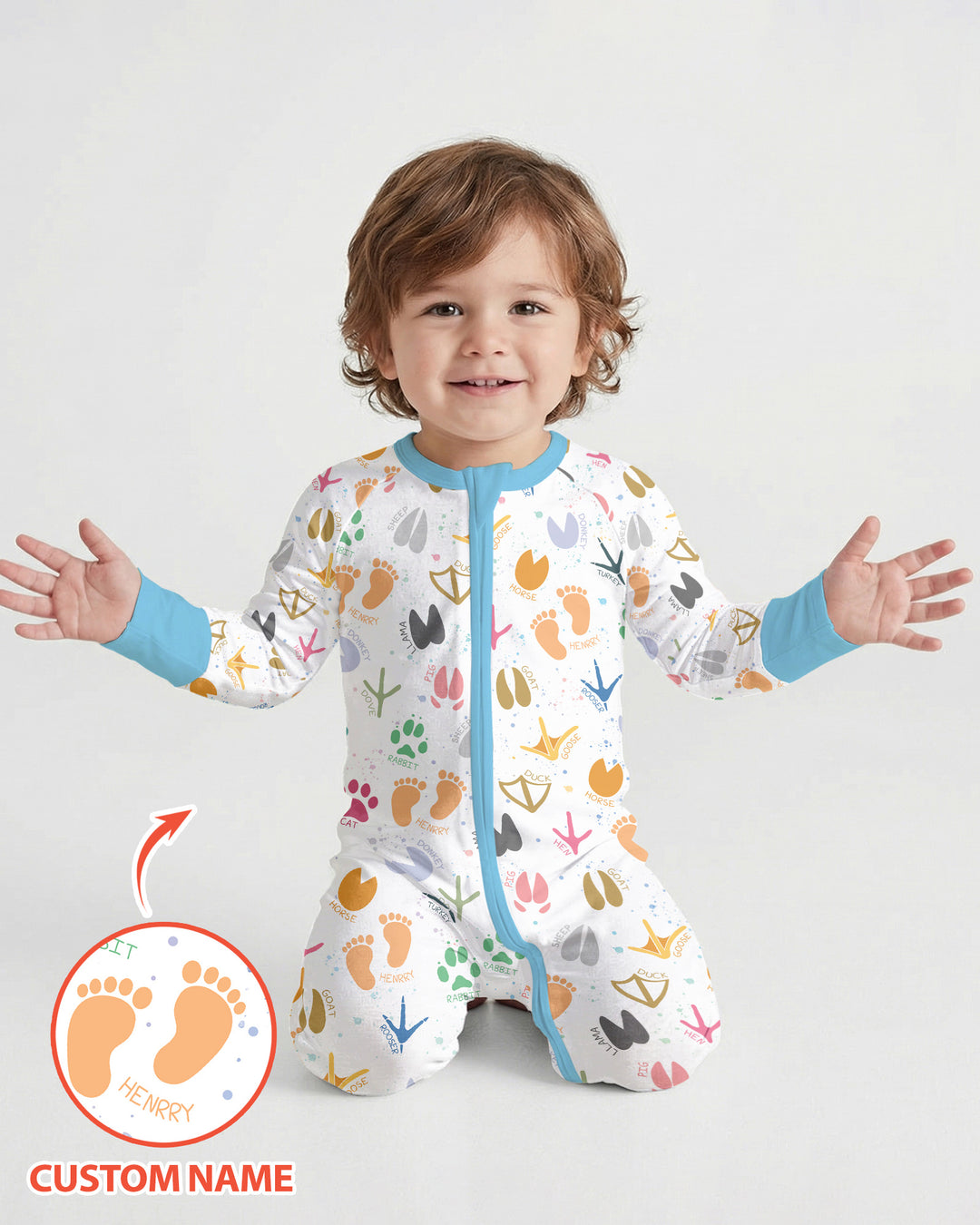 Cute Farm Animal Tracks Custom Name Bamboo Convertible Zippy