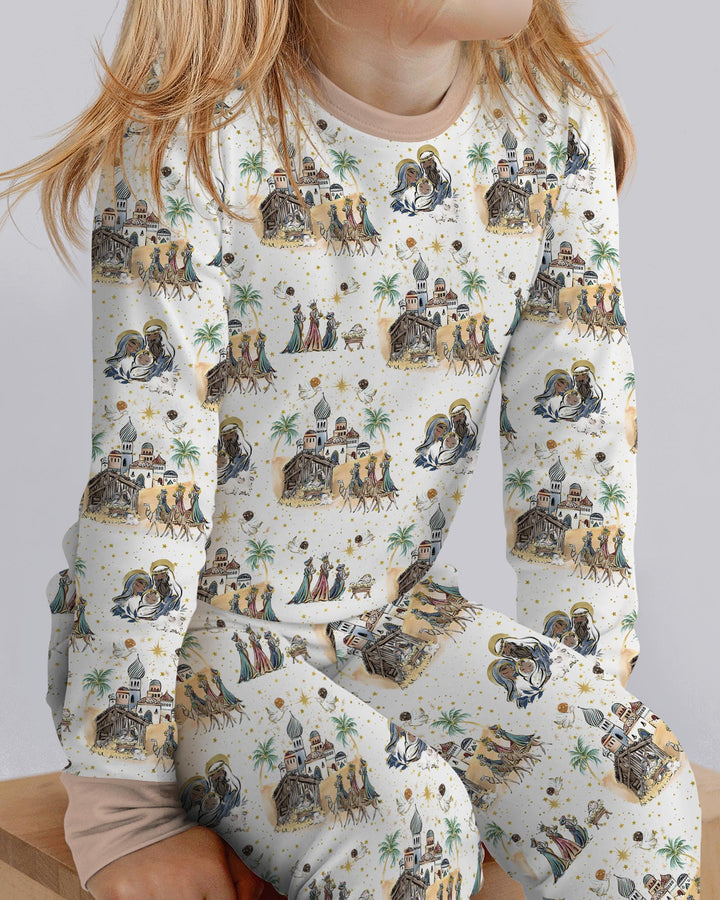 Nativity Christmas Family Matching Family Bamboo Two Piece Long Sleeve Pajama Set