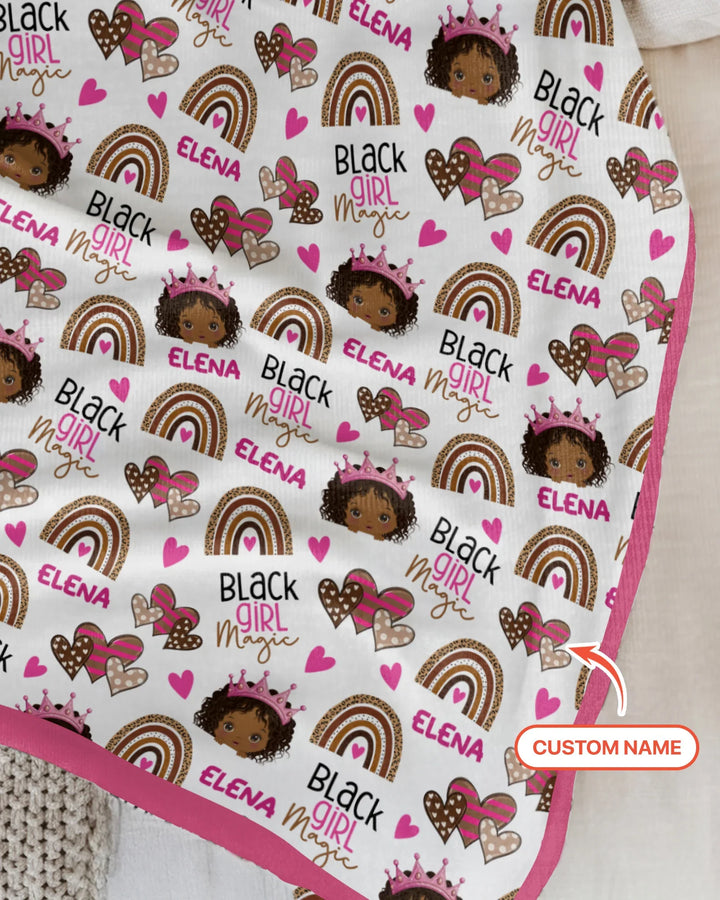 Custom Name Black Girl Magic Bamboo Blanket