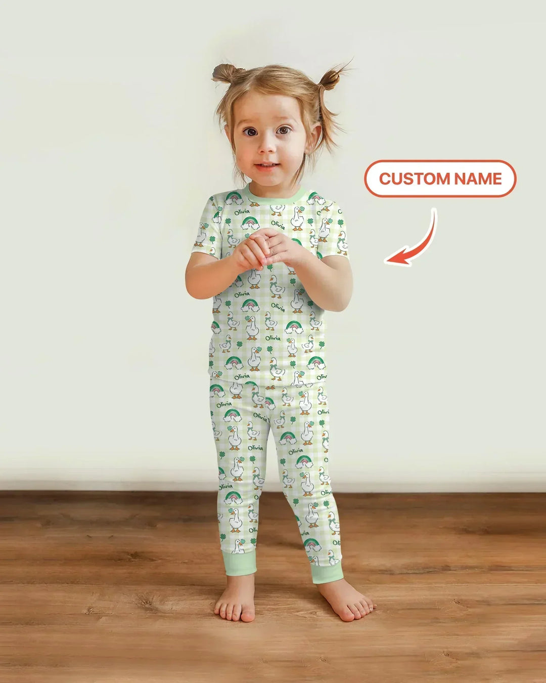 Custom Name Lucky Ducks Bamboo Two Piece Short Sleeve Pajama Set