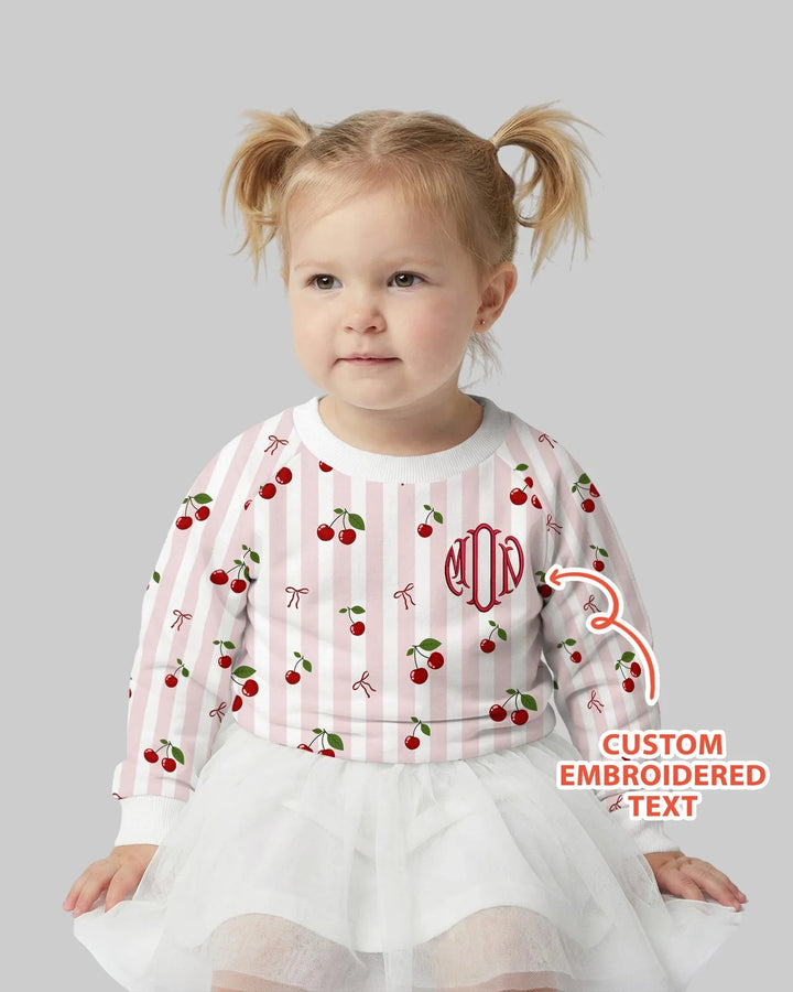 Personalized Embroidered Monogram Letter Cherry Bamboo Crewneck Sweatshirt