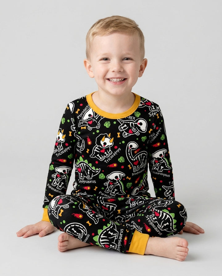 Kawaii Skeleton Dinos Bamboo Two Piece Long Sleeve Pajama Set