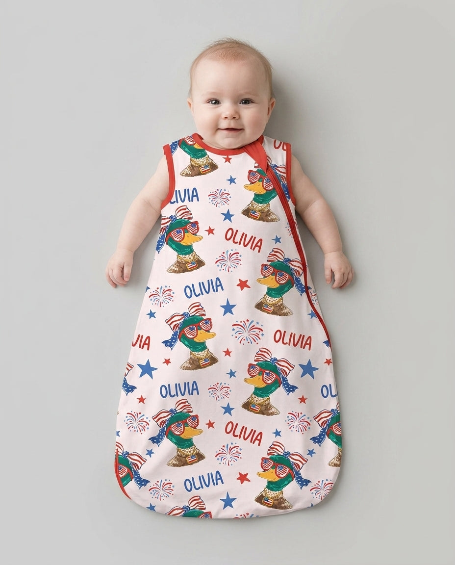 Custom Name Patriotic Mallard Duck Bamboo Sleep Bag